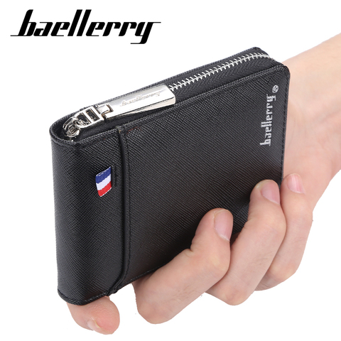 fashion zipper Men's Wallet  small short Credit Card Holder for male vintage mini man purse with coin pocket 058-K9105 ► Photo 1/6