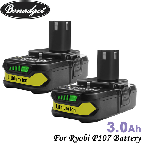 Bonadget 18V 3000mAh P107 Battery Replacement For Ryobi P104 P105 P102 P103 P107 Li-ion Battery Chargeable Power Tools Battery ► Photo 1/6