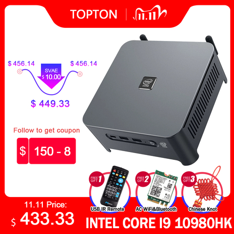 10th Gen Core i9 10980HK i7 10750H Intel Mini PC 2 Lans Windows 10 2*DDR4 2*NVMe Gaming Computer DP HDMI Type-C 3x4K Display ► Photo 1/6