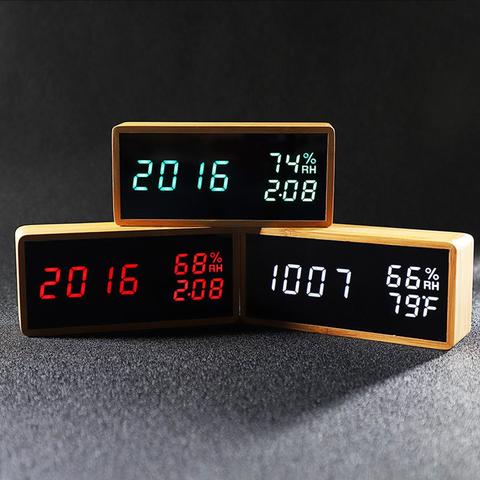 Electronic Wooden Clocks Rechargeable Temperature Humidity Monitor Desktop Clocks Sound Control Snooze LED Digital Alarm Clock ► Photo 1/6