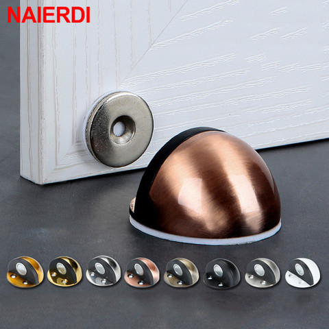 NAIERDI Non Punching Sticker Door Stopper Stainless Steel Rubber Magnetic Hidden Door Holders Floor Mounted Nail-free Door Stops ► Photo 1/6