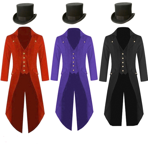 Plus Size 5XL Mens Steampunk Costume Vintage Tailcoat Jacket Gothic Magician Ringmaster Coat With Magic Hat ► Photo 1/6