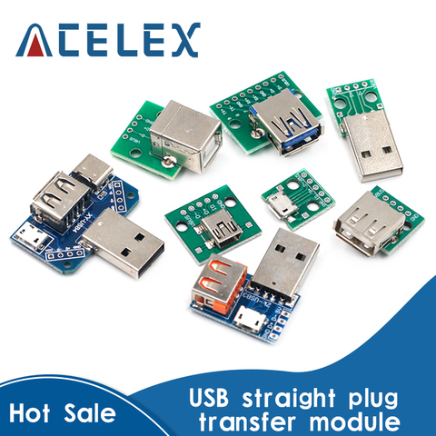 1PCS USB Male Connector / MINI MICRO USB to DIP Adapter female connector 2.54 Connector B Type-C USB2.0 3.0 Female PCB Converter ► Photo 1/6