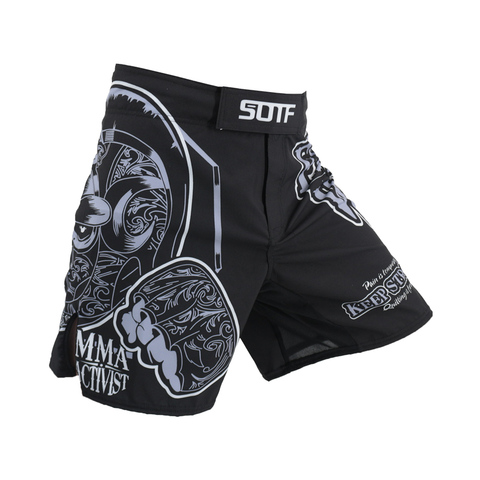 SOTF MMA Black Geometry Fighting Soft Shell Printing Letter Tiger Muay Thai Kickboxing Boxing Clothing Muaythai Shorts Sanda mma ► Photo 1/6