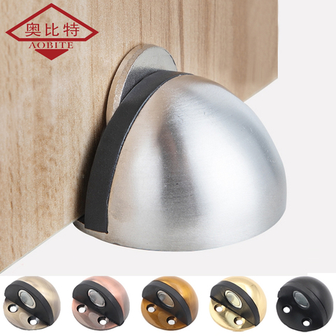 AOBT Sliver Punch-free Sticker Hidden Stainless Steel Rubber Door Stopper Door Holders Catch Floor Mounted Nail-free Door Stops ► Photo 1/6