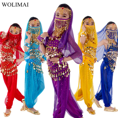 Children Belly Dancer Belt Pants Veil Accessories for Wings Kids Mask Bollywood Dress Girls Belly dance Costume Set 2-8Pieces ► Photo 1/6