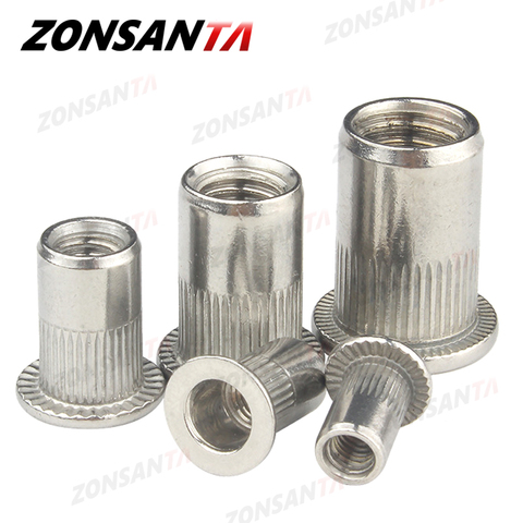 ZONSANTA Rivet Nut 304 Stainless Steel M4 M5 M6 M8 M10 Rivnut Flat Head Threaded Rivet Insert Nutsert Cap Perforated Rivet Nuts ► Photo 1/6