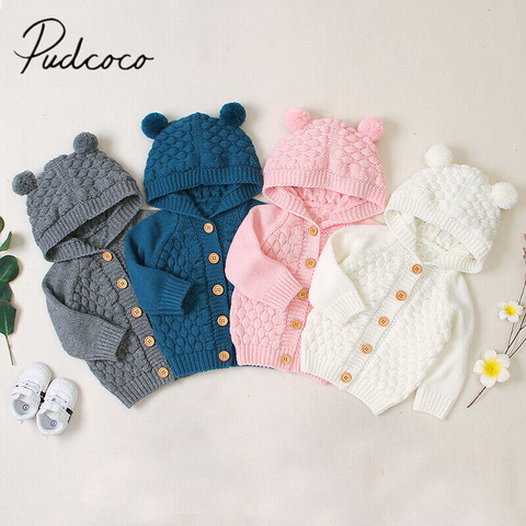 2022 Baby Autumn Winter Clothing Newborn Baby Boy Girl Children's Solid Hooded Sweater 3D Plaid Wool Ball Knitted Jacket 0-24M ► Photo 1/6