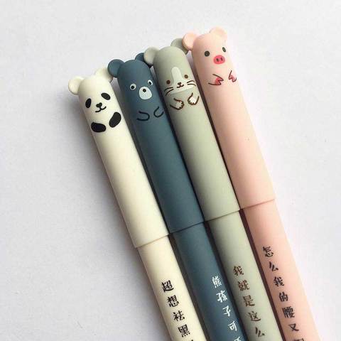 1pcs Cartoon Animals Erasable Pen 0.35mm Refill Rods Cute Panda Cat Pens Kawaii Ballpoint pen For School Writing Washable Handle ► Photo 1/6
