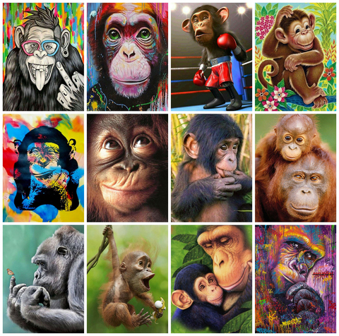 Huacan 5D DIY Diamond Painting Monkey Full Square/Round Diamond Embroidery Mosaic Animal Decorations Home ► Photo 1/6