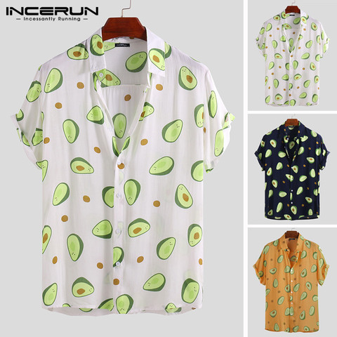 INCERUN Summer Avocado Print Men Shirt Turn-down Collar Short Sleeve Casual Beach Hawaiian Shirts Men Streetwear Camisa 2022 5XL ► Photo 1/6