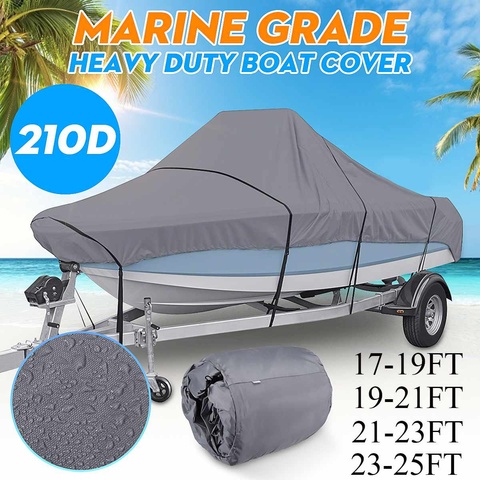 17-25ft Grey Trailerable Boat Cover 210D Waterproof Fishing Ski V-Hull Sunproof Anti UV Heavy Duty Marine Boat Mooring Cover ► Photo 1/6