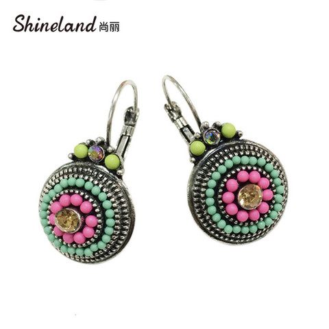Shineland Vintage Trendy 2  Brincos Lady Ful Beads Charms Luckly Rhinestones Ethnic Clip On Earrings For Women Statement Jewelry ► Photo 1/6