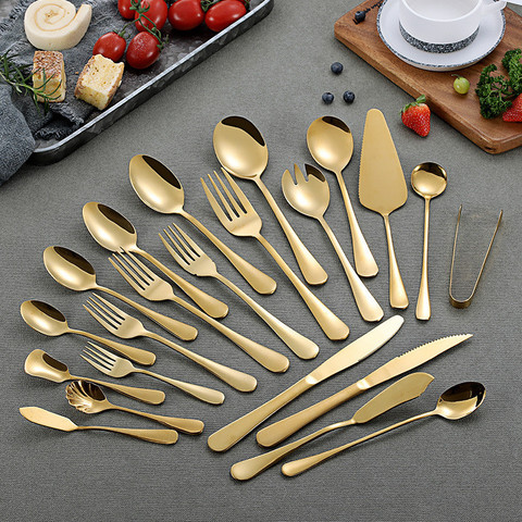 Gold Cutlery Set Stainless Steel Tableware Spoon Fork Knife Kitchen Dinnerware Set Dinner Complete Cutlery Set Dropshipping ► Photo 1/6