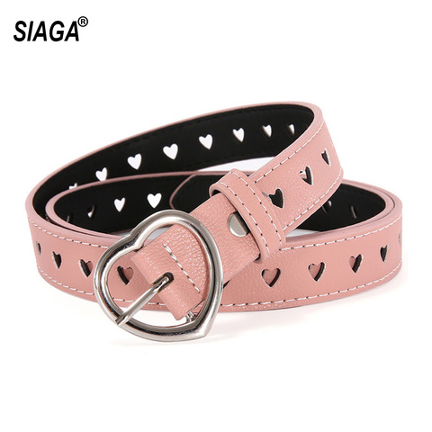 Retro Internet Celebrity Heart-shaped Leather Belts Buckle Metal Metal Pink Belt for Women 2.3cm Width Accessories AK028 ► Photo 1/6