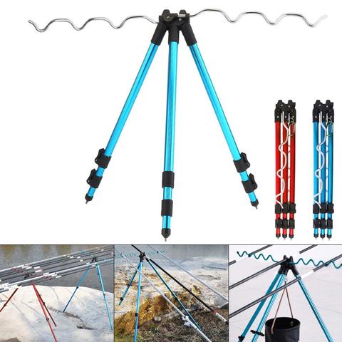 Aluminum Alloy Telescopic 7 Groove Fishing Rods Holder Collapsible Tripod Stand Sea Fishing Pole Bracket Blue Red Optional ► Photo 1/6