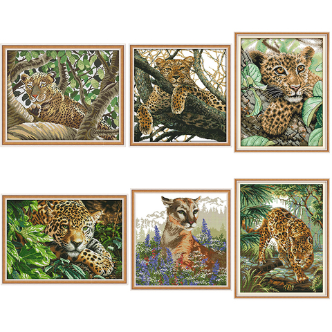Animal Leopard Series DMC Cross Stitch Kit Aida 14ct 11ct Count Print Canvas Cross Stitch Needlework Embroidery DIY Handmade ► Photo 1/6