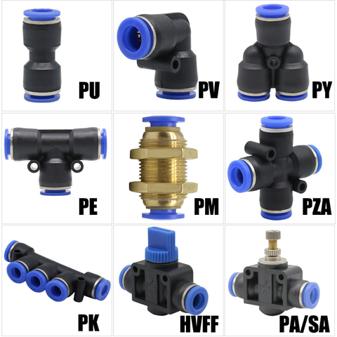 Pneumatic fittings PY/PU/PV/PE water pipes and pipe connectors direct thrust 4 to 16mm/ PK plastic hose quick couplings ► Photo 1/4