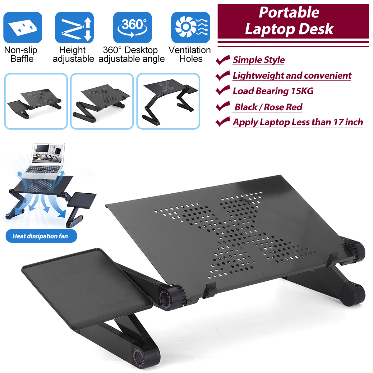 Aluminum Laptop Folding Table Computer Desk Stand for Bed 360 Degree Rotation MultiFunctional Portable Table 54*27*4.6cm ► Photo 1/6