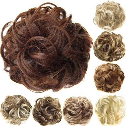 Synthetic Messy Curly Hair Bun Chignon Extension Donut Rubber Band Ombre Brown Black Gray Pink Blonde Blond Gold Red ► Photo 1/6