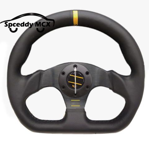 Spceddy 13inch 320mm Car Sports Steering Wheel Really Leather Steering Wheel Hand Sewing Red Line Flat Racing Steering Wheel ► Photo 1/6