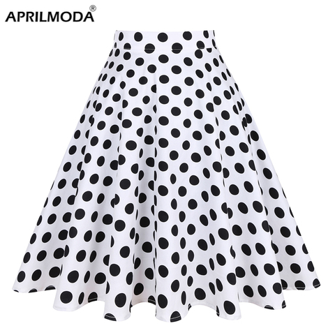 Polka Dot 50s Vintage Woman Skirt High Waist Pleated Midi Retro Clothing Summer Audrey Hepburn Chic Swing Beach Skater 2022 ► Photo 1/6