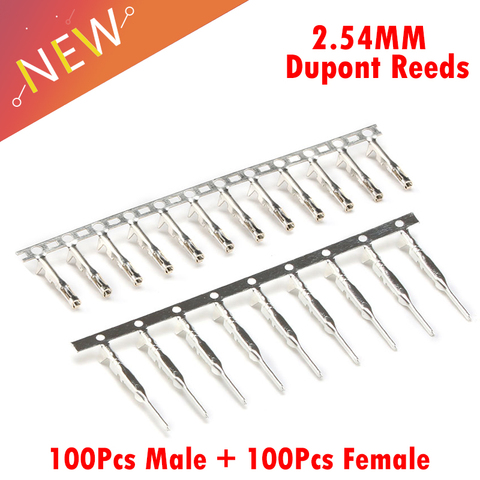 100pcs male + 100pcs Female 2.54mm Dupont reed Dupont Jumper Wire 2.54 Dupont languette Connector Terminal Pins Crimp ► Photo 1/5
