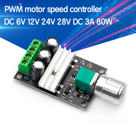 DC 6V 12V 24V 28VDC 3A 80W PWM Motor Speed Controller Regulator Adjustable Variable Speed Control With Potentiometer Switch ► Photo 1/6