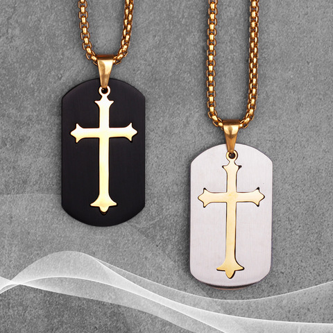 Gold Black Cross Long Men Necklace Pendants Chain Punk for Boyfriend Male Stainless Steel Jewelry Creativity Gift Wholesale ► Photo 1/6