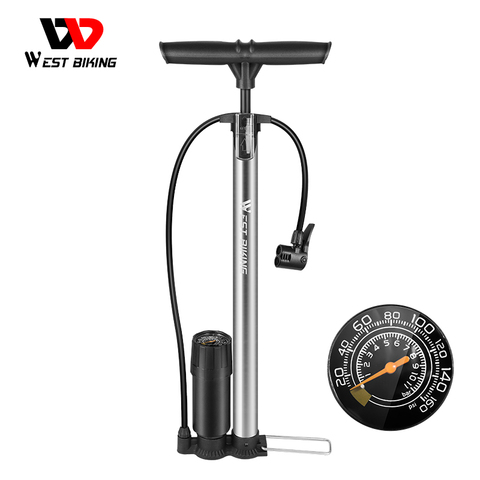 WEST BIKING 160PSI Bike Floor Pump High Pressure Gauge Air Inflator Cycling Accessories Presta Schrader MTB Road Bicycle Pump ► Photo 1/6