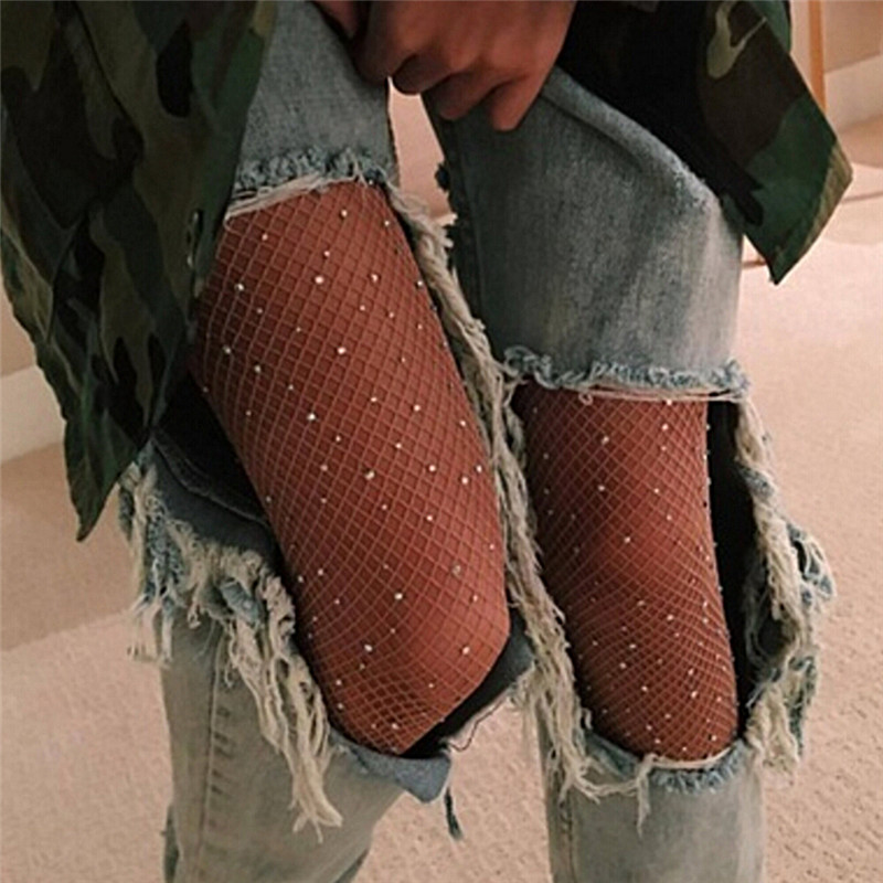 Hot Women Crystal Rhinestone Fishnet Net Mesh Socks Stockings Tights Pantyhose