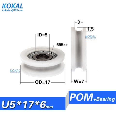 [U0517-6] miniature u groove bearing roller for cupboard and sliding Roller Window Wheel 5mm*17mm*6MM ► Photo 1/2