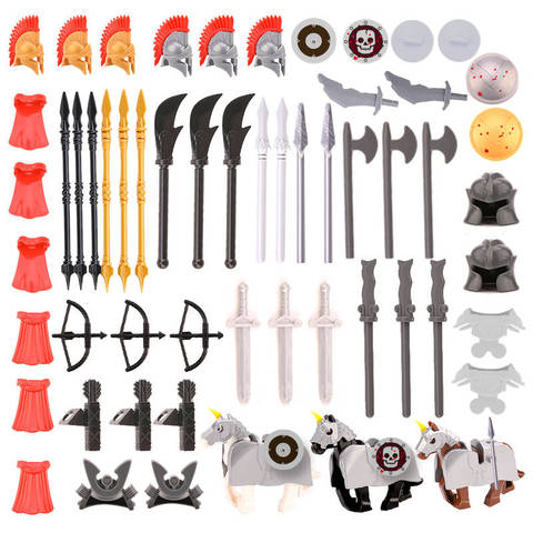 Weapon Helmet Cape Sword Horse for Spartan Warrior Castle Knight Rome Crusader Shield Spear Crossbow Building Block Figures ► Photo 1/1