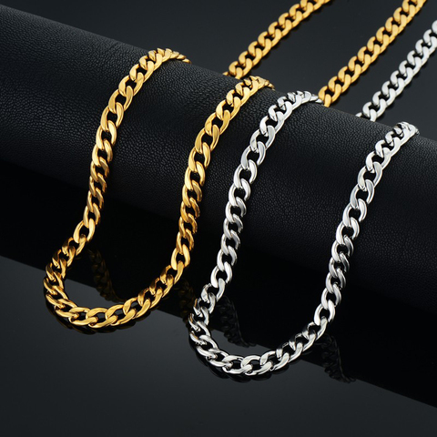 7mm Curb Cuban Link Chain Necklace Gold/Silver Color Stainless Steel Choker Long Necklace Men's Hip Hop Jewelry Dropshipping ► Photo 1/6