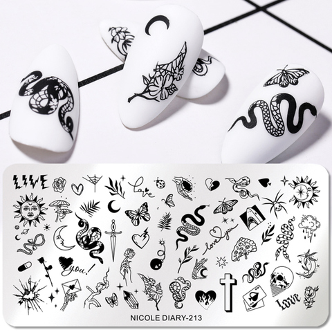 NICOLE DIARY Nail Stamping Plates Halloween Marble Flowers Snake Image Printing Plates Geometric Stencil Nail Art Stamp Tool ► Photo 1/6