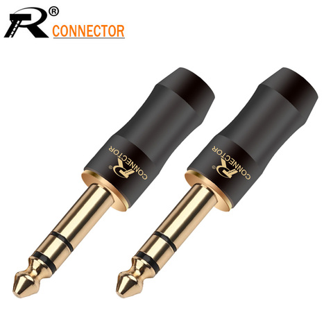 1PC 24K Gold-plated 1/8'' Stereo 6.35mm Jack Assembly Microphone Connector R Brand New Design Copper Wire Connector Black Color ► Photo 1/6