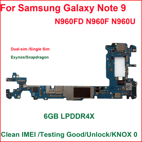 Original unlocked Motherboard For Samsung Galaxy Note 9 N960F N960FD N960U 128GB  Mainboard Logic board ► Photo 1/2