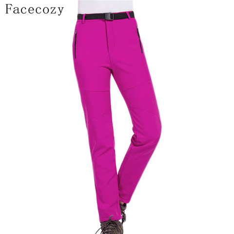 Facecozy 2022 Women Winter Fleece Hiking Camping Warm Pants Outdoor Windproof Waterproof Pants for Trekking Skiing Pantolon ► Photo 1/6