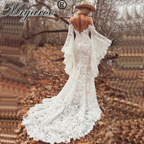 Mryarce Long Boho Sleeves Wedding Dress Bold Lace Bohemian Bridal Gowns ► Photo 1/5