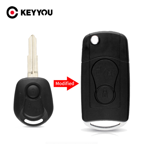 KEYYOU 2 Buttons Modified Flip Folding Remote Car Key Case For SsangYong Actyon Kyron Rexton Key Shell Case Blank Uncut Blade ► Photo 1/6