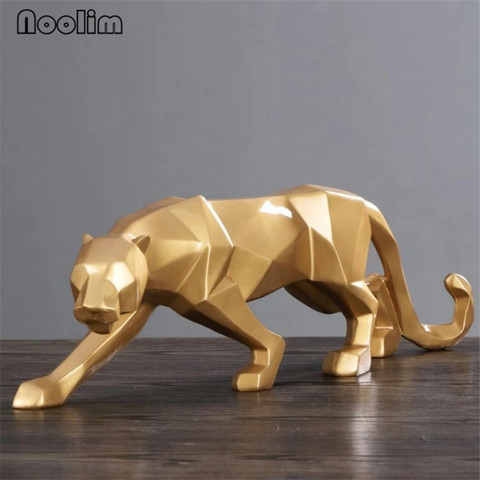 Resin Leopard Model Crafts Ornaments Gold Panther Sculpture Geometric Statue Animal Origami Abstract Office Bar Decoration Gift ► Photo 1/6