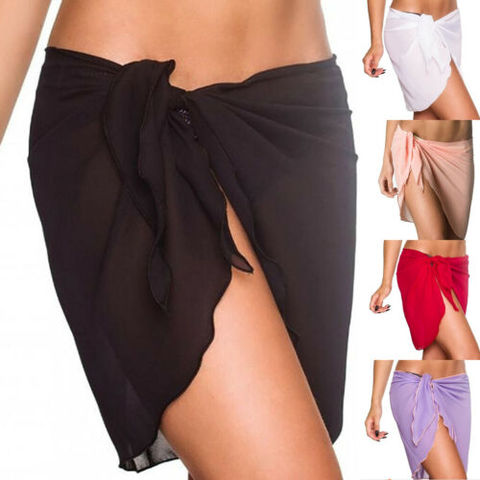 Women Beach Bikini Cover Up Solid Color Pareo Chiffon Wrap Skirt