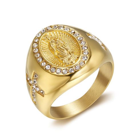 New arrival US 7-13 size Men's Gold color Cubic Zirconia Our Lady of Guadalupe Virgin Mary Ring Religious Ring ► Photo 1/6
