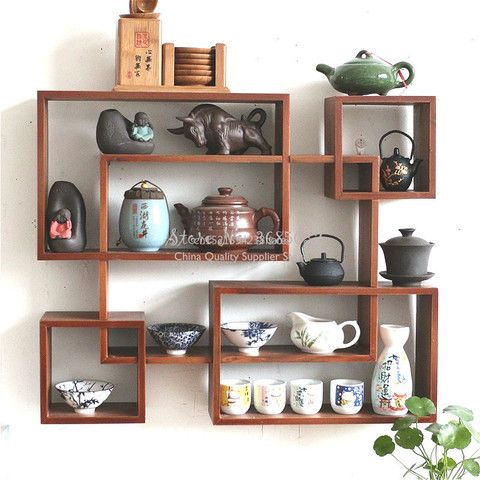 Solid Wood Wall Display Stand Size Purple Sand Teapot Cup Holder Tea Set Storage Cabinet Rack ► Photo 1/6