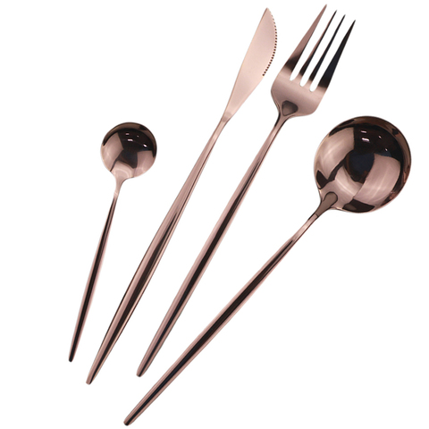 Rose Gold Tableware Set Mirror Silverware Set 18/10 Stainless Steel Cutlery Kitchen Knife Spoon Flatware Western Dinnerware Set ► Photo 1/6