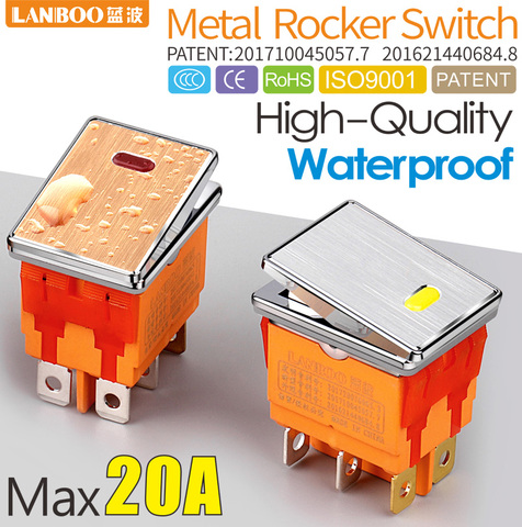 LANBOO 16A250VAC DPDT high quality aluminum panel waterproof rocker switch ► Photo 1/5