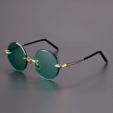 Acetate Vintage Rimless Sunglasses Men Retro Round Sun Glasses Women Natural Crystal Stone Lens Green Glasses Goggles Man Oculos ► Photo 1/6