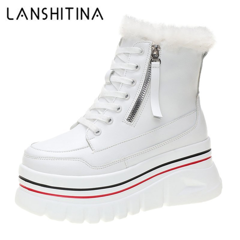 Thick Sole Soft Leather Women Snow Boots High Platform Black White Chunky Sneakers Warm Plus Velvet Winter Boots Shoes Female ► Photo 1/6