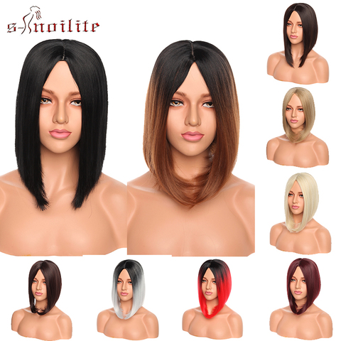 S-noilite Straight Synthetic Wigs Ombre Black Brown Red Grey Bob Wigs Heat Resistant Hair Wigs For Women Cosplay Party Wigs ► Photo 1/6
