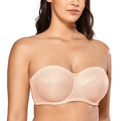 Women's Plus Size Underwire Ultra Support Non-padded Push Up Convertible Multi-Way Strapless Bra C D DD E F ► Photo 1/6